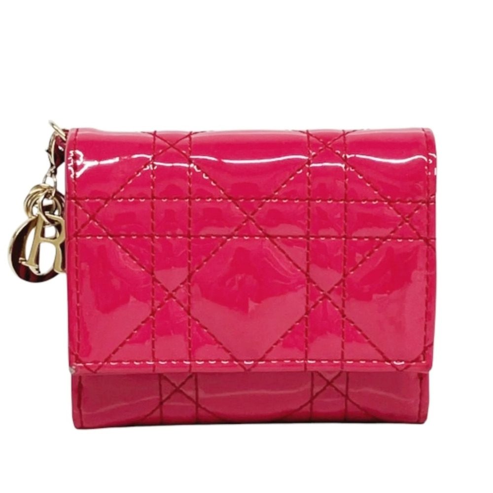 Christian Dior Lady Tri-fold Wallet, Cannage Patent Leather